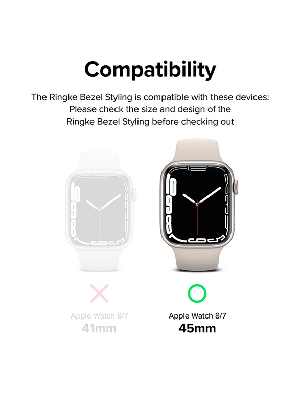 Ringke Bezel Styling Compatible with Apple Watch 8/ 7 45mm Stainless Steel Adhesive Frame Ring Cover Anti Scratch Protection for Apple Watch 45mm-Silver (45-01)